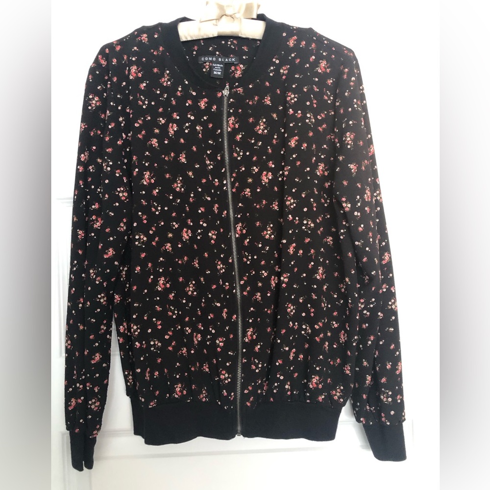 Black flower printed bomber jacket size M